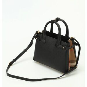 Burberry Black Leather Satchel with Plaid Sides